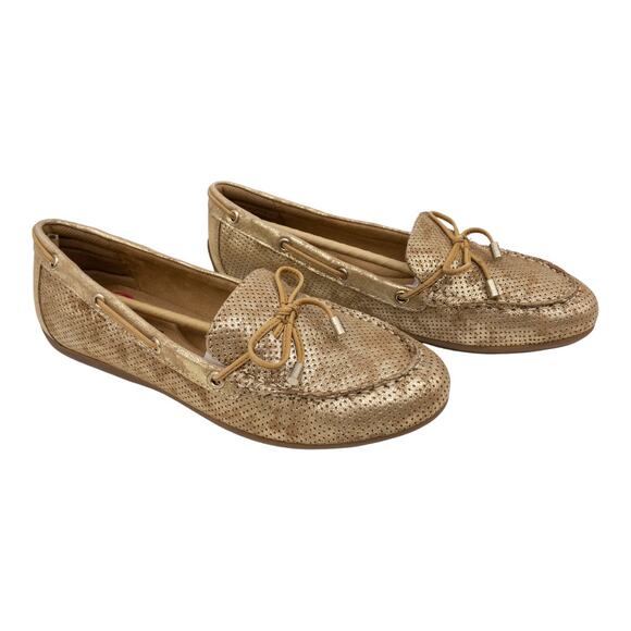 Comfortiva Mindy II Suede Leather Loafers 8.5 Women's Platino Gold Distressed - Picture 3 of 13